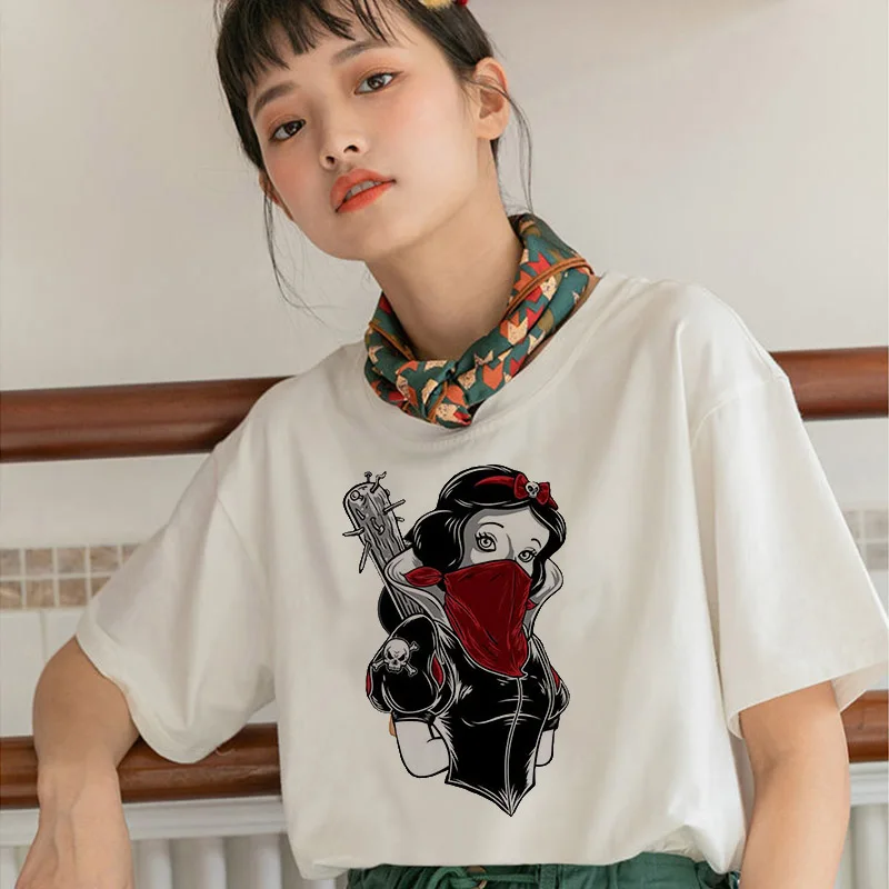 Alice In Wonderland T Shirt Women Cotton Tops Black Alice Snow White Princess Print Casual Short Sleeve 90s Vogue T shirt Femme