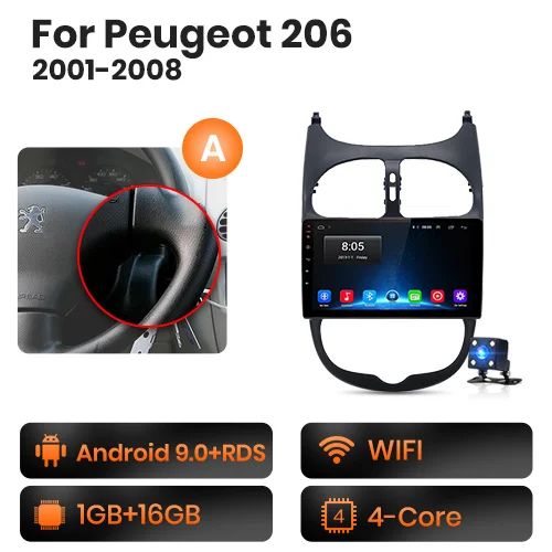 AWESAFE для peugeot 206 2001 2002 2003 2004-2008 Автомобиль Радио Мультимедийный видеоплеер gps без 2din 2 din Android 8,1 2 ГБ+ 32 ГБ - Цвет: WIFI  1GB-16GB) -A