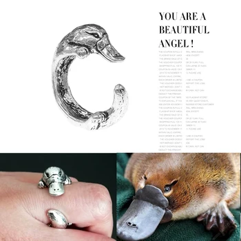

Free shipping Niche ring female tide retro color does not fade fun unique creative gift animal platypus ring jewelry