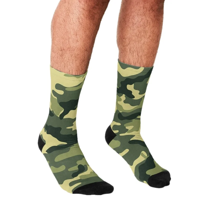 Funny Men's socks Olive Green Military Camouflage Pattern Printed hip hop Happy Socks cute boys street style Crazy Socks for men