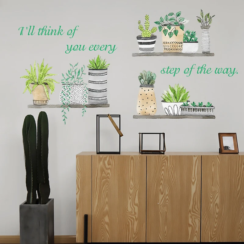 

45*60cm Green potted plant Wall Sticker Home living room Fresh and cool decoration Mural Art Decals bedroom background stickers