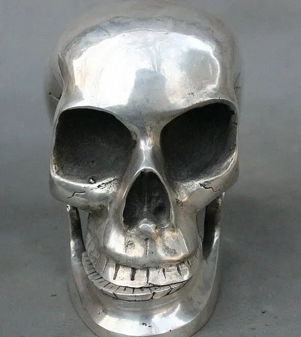 Chinese Silver Large Human Skull Skeleton Head Bust Statue Sculpture | Дом и сад