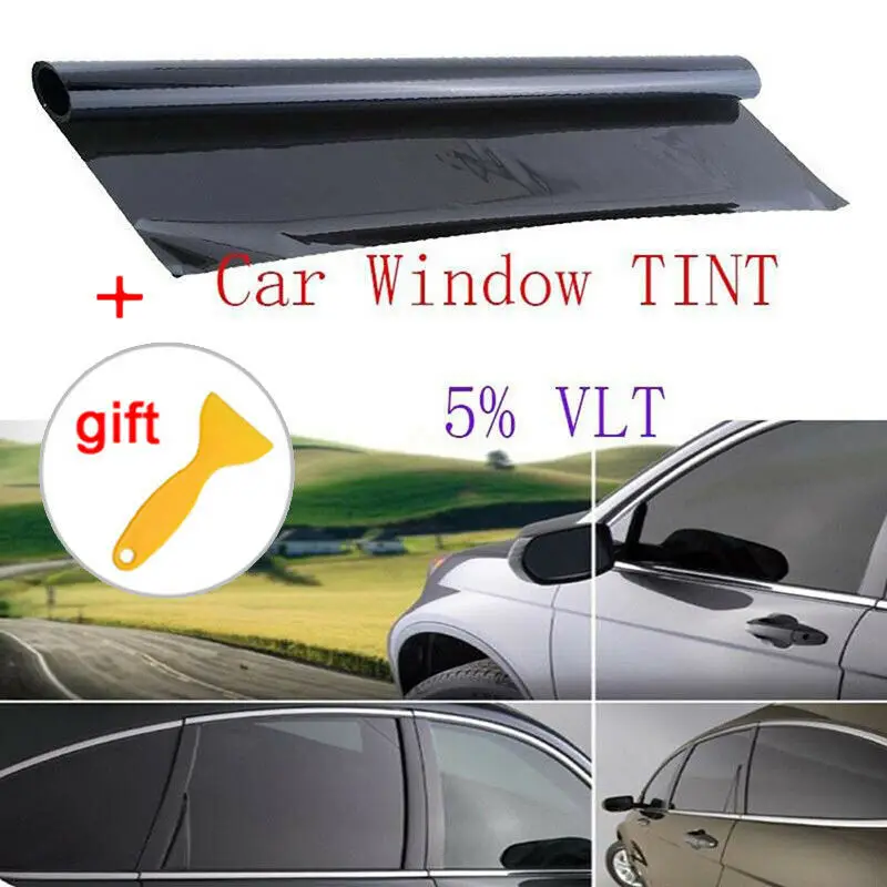 100x50cm VLT 5% Black Car Window Glass Building Tinting Film Auto Roll Side Solar UV Protection Sticker Curtain Scraper | Автомобили и