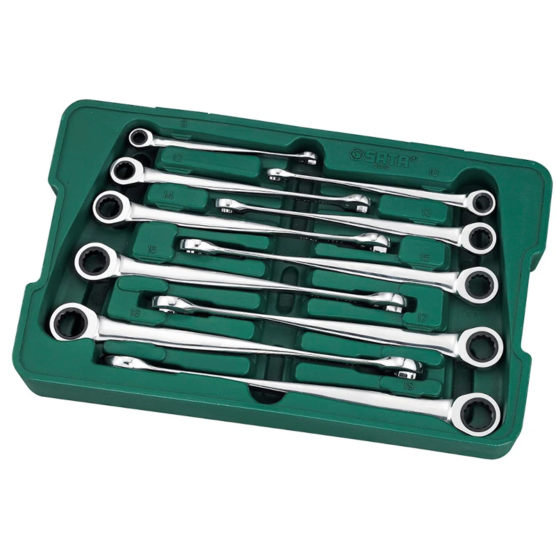 sata 08016 для Ключи(набор) 10пр. Комбинированные(Х-образных) с реверс.(трещот.)/механизм(Metric) пласт.кор