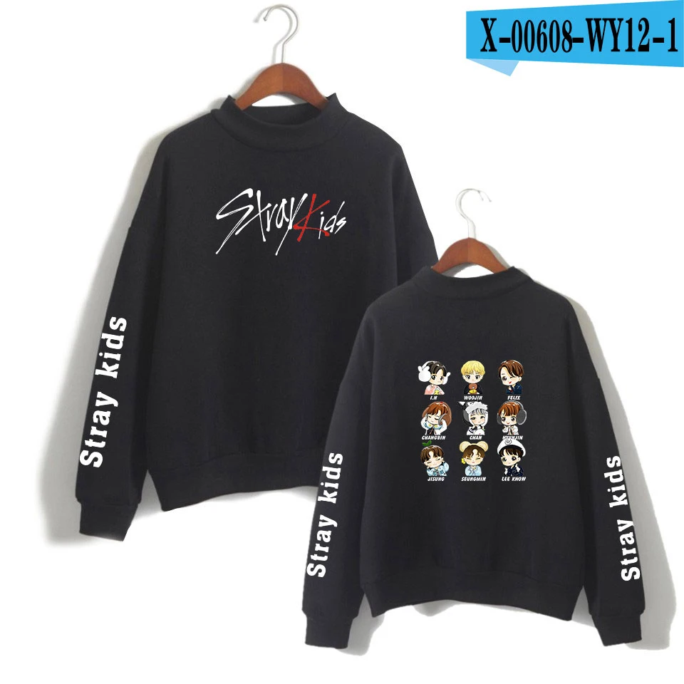 SHEIN stray kids футболка с водолазкой популярные повседневные пуловеры KPOP панк уличная Женская Повседневная Толстовка Harajuku - Цвет: Black