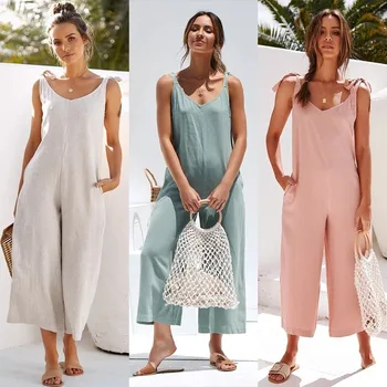 

Plus Size Summer Sexy Sleeveless Jumpsuits Solid Casual Backless Overalls Women Spaghetti Strap Bodysuit Long Romper Ropa Mujer