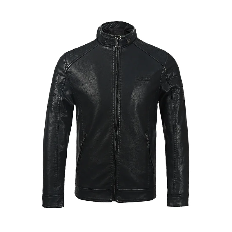

2019 Autumn And Winter New Style PU Leather Coat Simple Stand Collar Plus-sized Menswear plus Velvet Leather Jacket