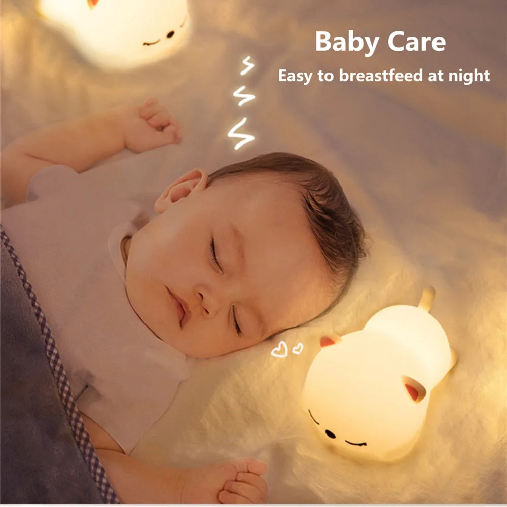 nite light Animal Night Light Silicone Deer Cloud Rabbit Cat Lamp Touch Sensor Remote Control RGB LED Night Lamp for Children Kid Baby Gift bathroom night light