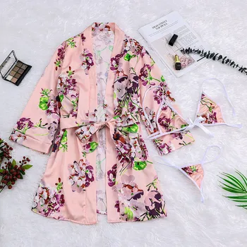 

New Women Sexy Sleepwear 3 Piece Satin Silk Pajamas Female Ladies Nightdress Lingerie Robes Underwear Sleepwear Suit Feminino