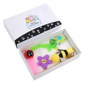 

5 Pcs/Set Pet Cat Dog Teaser Wand Plush Ball with Bell Feather Funny Kitten Toy