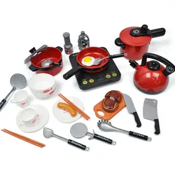 Ensemble de jouets de cuisine pour enfants, 26 pièces, pour faire semblant de jouer à la cuisinière à Induction, ustensiles de cuisine, Hot Dog, frites, Pizza, petit déjeuner 