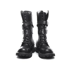 Мужские ботинки до середины икры с боковой молнией; Зимняя мужская обувь; ботинки с высоким берцем на толстой платформе с металлической пряжкой и ремешком в стиле рок, Панк; botas hombre Youth