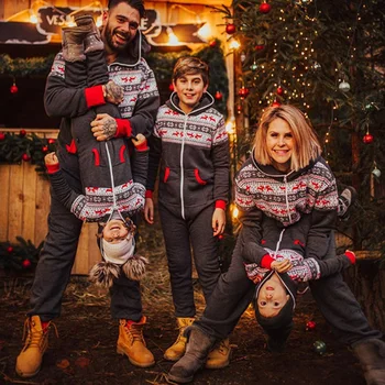 

2020 Family Christmas Pajamas Hooded Romper Deer Print Adult Women Kids Family Matching Clothes Xmas Family Sleepwear Jumpsuit