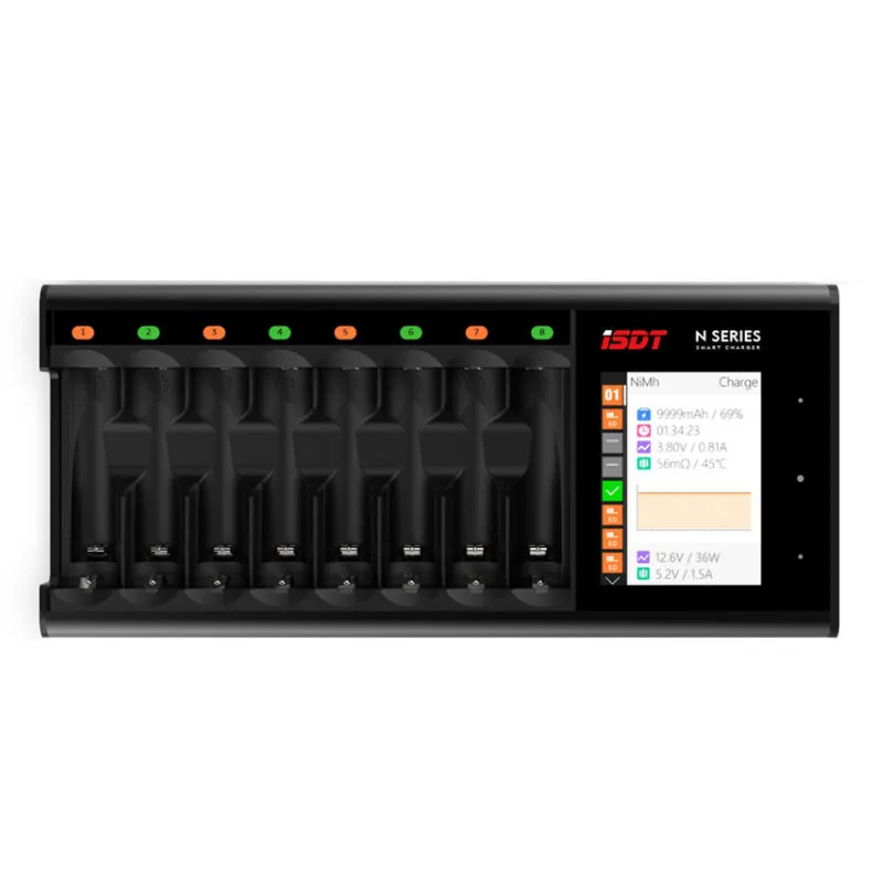 

ISDT N8 18W 1.5A 8 Slots LCD AA/AAA Battery Quick Charger for LiIon LiHv Life NiMh Nicd Nizn