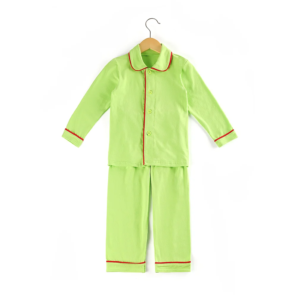 boys lime Пижамы для девочек и мальчиков милая детская одежда однотонный хлопковый детский пижамный комплект с оборками для малышей, одежда для сна для детей от 12 месяцев до 8 лет - Цвет: boys lime