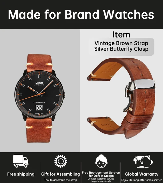 MAIKES Handmade Watchband Butterfly Buckle Vegetable Tanned Cow Leather Made In Italy Quick Release Bracelet Band Watch Strap Brown ButterflyClasp