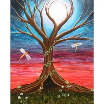 

Gatyztory Moon Tree Frame DIY Painting By Numbers Cartoon Handpainted Oil Painting Home Art 60x75cm Canvas Colouring