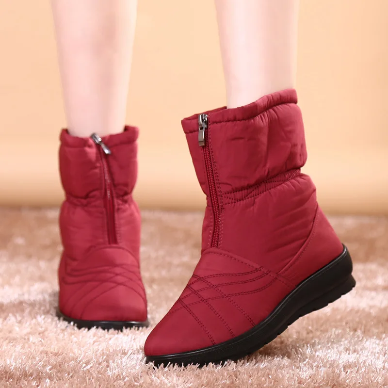 E TOY/Водонепроницаемая теплая обувь; хлопковые ботинки; женские зимние уличные ботинки; бархатная хлопковая обувь - Цвет: Красный