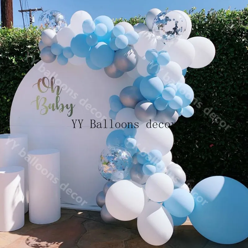 86 шт., Глобал, макарон, шар, арка, гирлянда, голубой, белый, серебряный воздушный шар "Конфетти", оптом, для свадьбы, дня рождения, для детского душа, вечерние, Декор