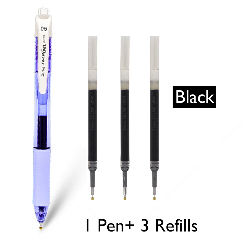 Violet and 3 Refills Kawaii Японии канцелярские Pentel BLN-105, быстро сохнут, убирающийся гелевая ручка 0,5 мм черный студенческий экзамен офиса письменные нажмите ручка - Цвет: Violet and 3 Refills