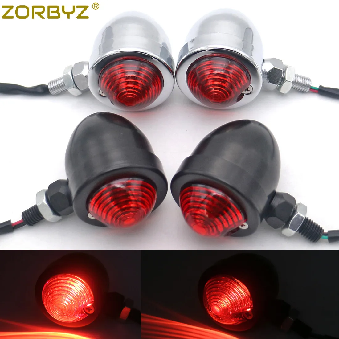 ZORBYZ мотоцикл Красный объектив металлическая пуля тормозной хвостовой индикатор для Harley Honda Bobber Chopper на заказ