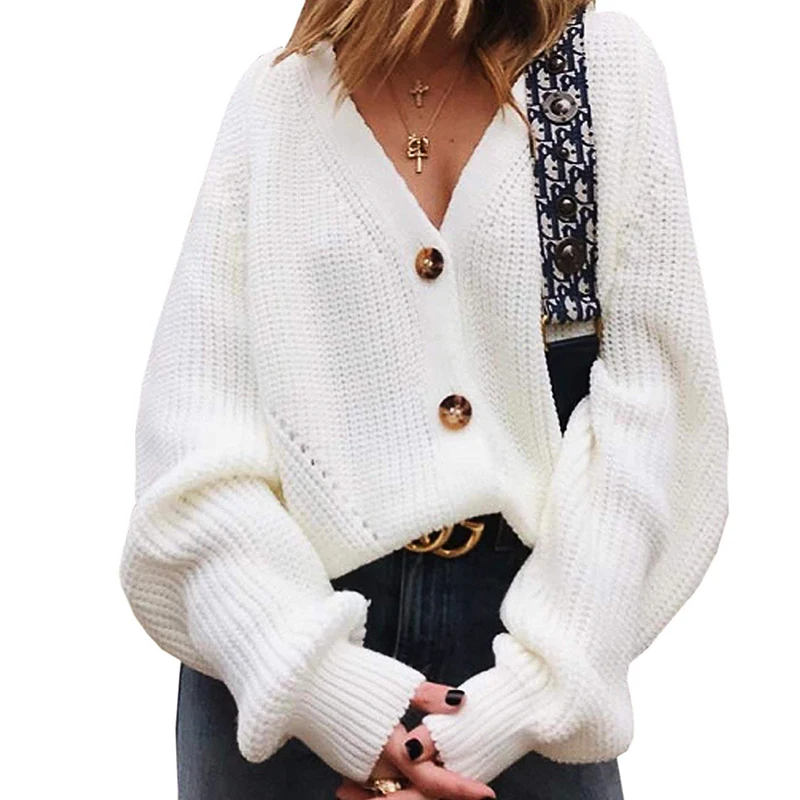 

TMWEVN V Neck Button Down Long Sleeve Cable Knit Cardigan Sweaters Outerwear Tops