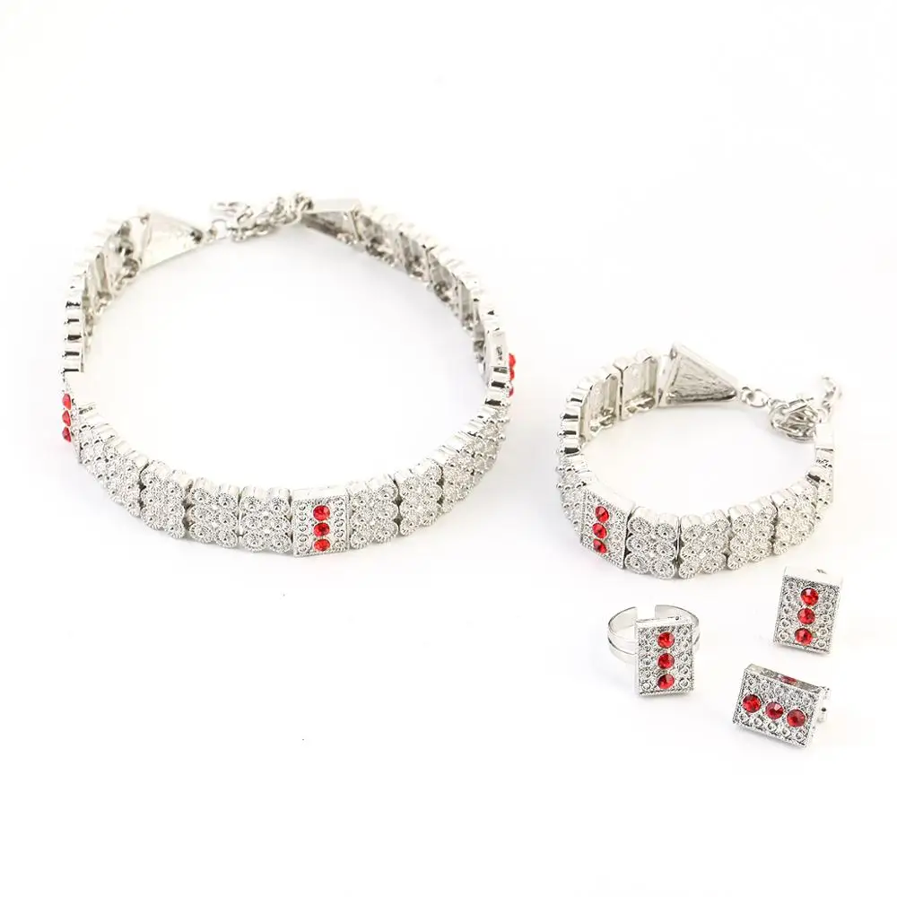Яркий серебряный Эфиопский ювелирный набор модное ожерелье браслет серьги