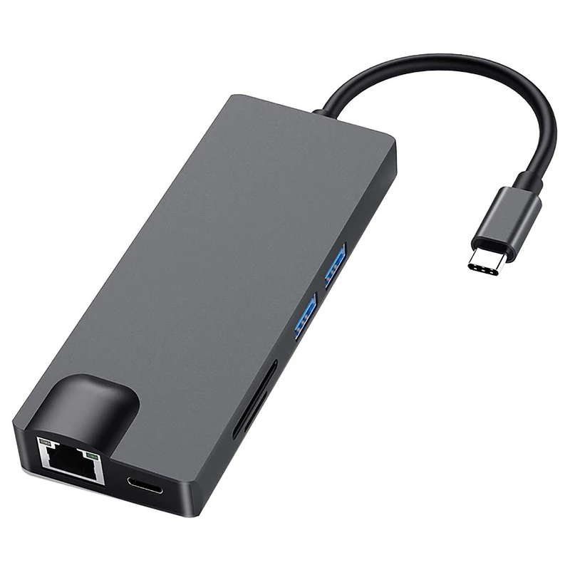 

USB C Hub, 8-In-1 USB C Adapter with 4K USB C to HDMI,VGA, PD Charging Port, 2 USB 3.0, SD/TF Card Reader, Gigabit Ethernet, for