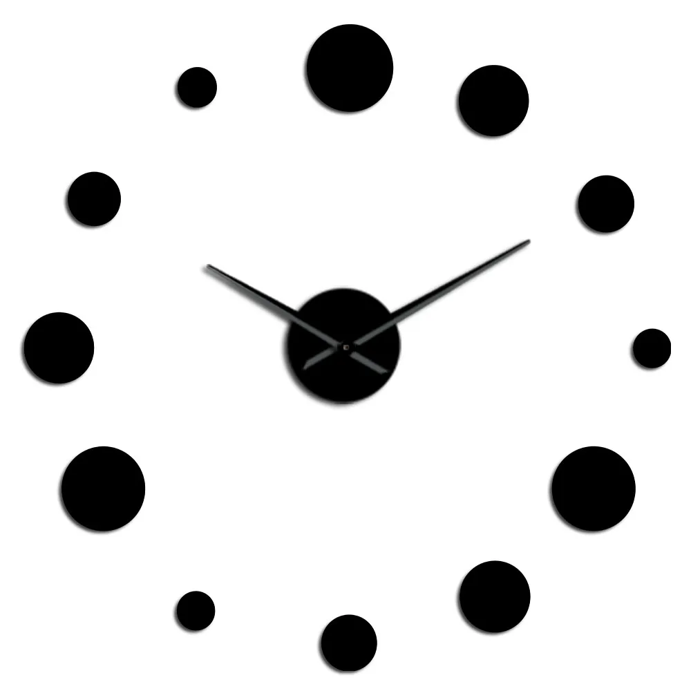 Круглые зеркальные большие настенные часы простой современный дизайн безрамные гигантские настенные часы домашний декор аксессуары DIY подарок для любителей - Цвет: Black