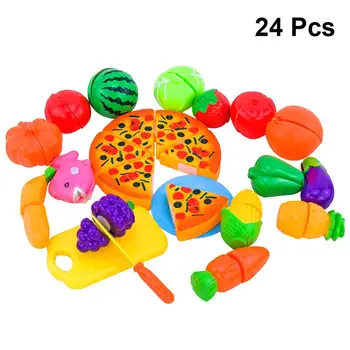 

1 Set/24 Pcs Funny Toys Cut Vegetables and Fruits Toys Set Playing House Kitchen Combination Vegetables Toy