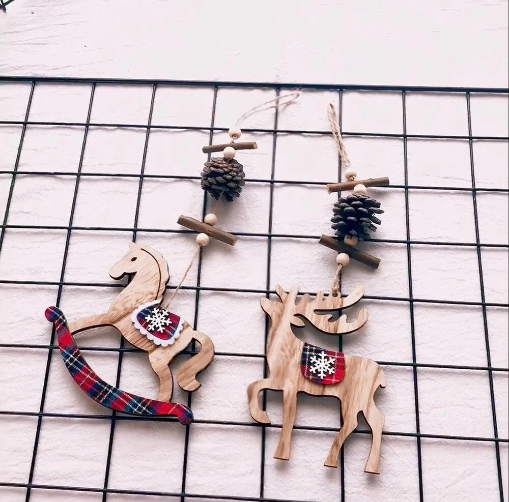 1 шт. Деревянные Подвески в виде Троянской лошади/оленя с сосновой конусой