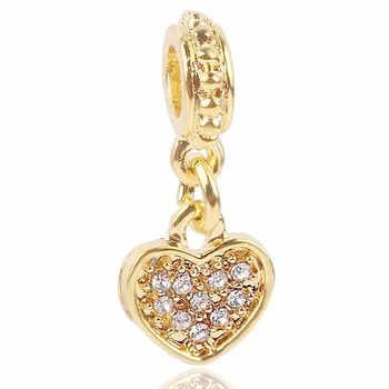 

Authentic 925 Sterling Silver Bead Charm Gold Color Hanging Love Heart With Crystal Pendants Fit Pandora Bracelet Diy Jewelry