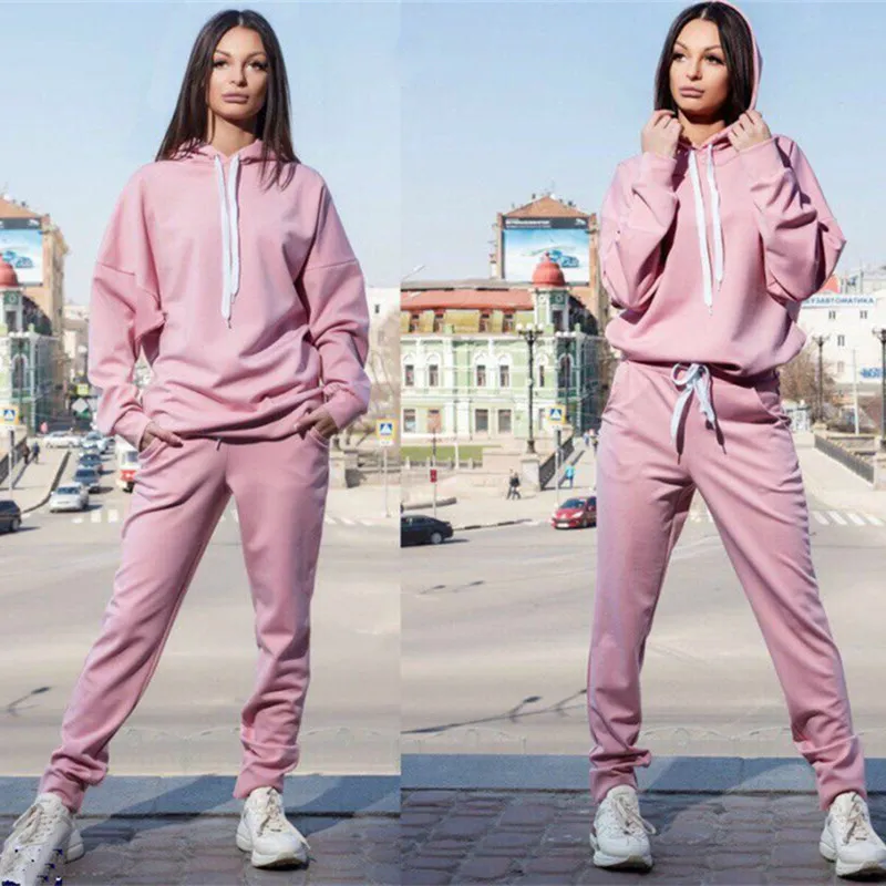 

Women Tracksuit Two Piece Set Fashion Hooded Sweatshirt Tops and Long Pants Clothing Sets Female Casual Sports Suit Outfits