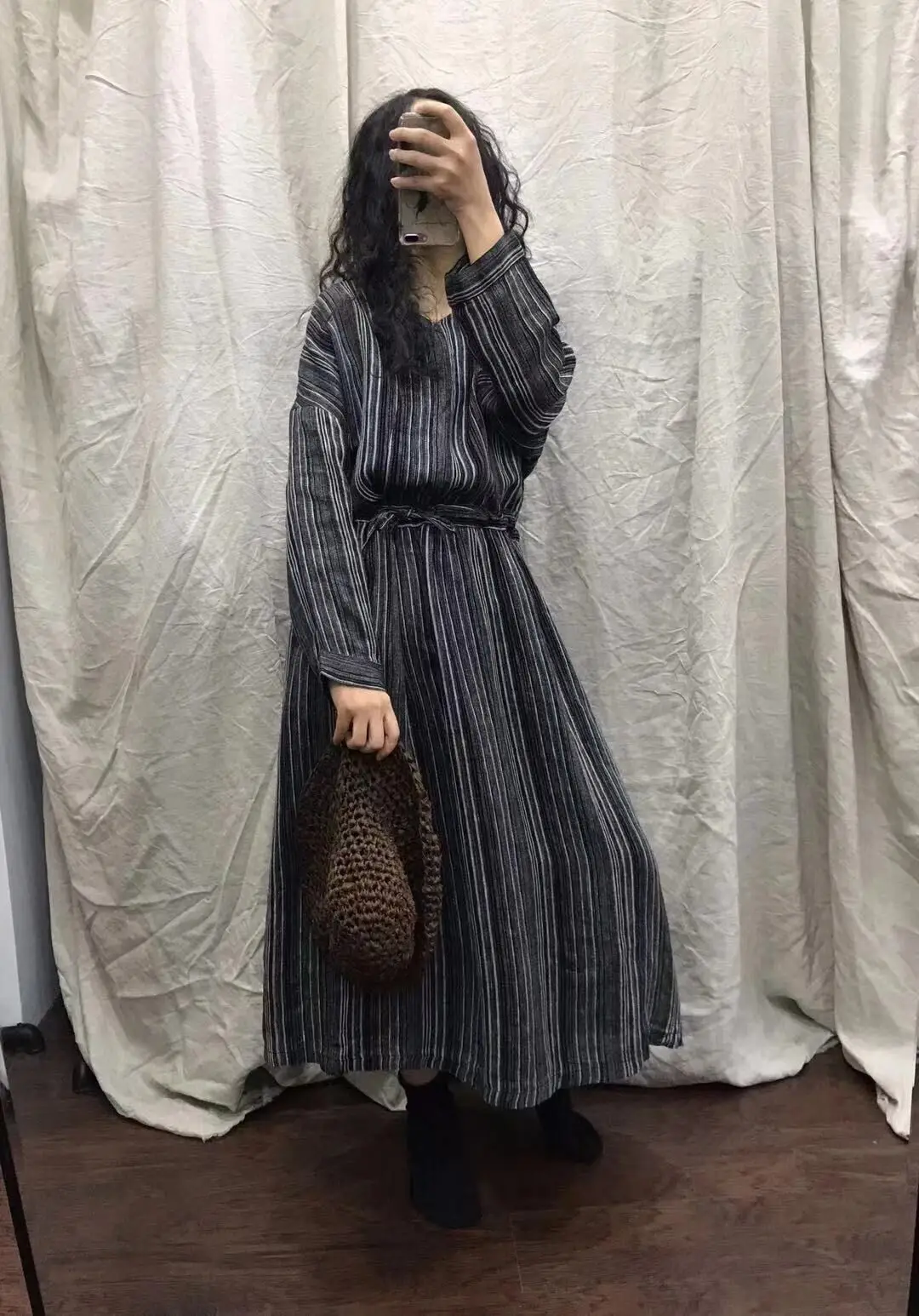 

2020 Spring New Style Loose And Plus-sized Long Skirts Literature And Art Versatile Elegant Flax Dress Women's