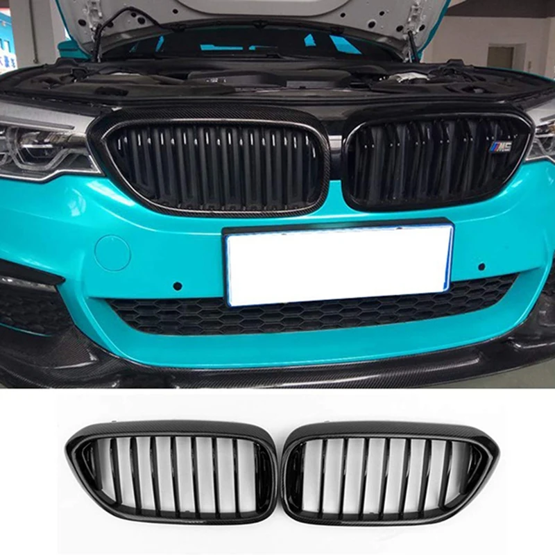 Replacement Gloss Carbon Fiber Front Bumper Grille Kidney Grill for BMW 5 Series G30 G31 F90 M5 2017 2018 1-Slat Mesh |