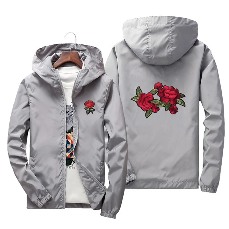 Jacke mit Rosenblumenstickerei Männer Jacken mit Kapuze Bomber Jacken für Männer Windbreaker Sonnenschutz Haut Männer Jacken Coats & Jackets Men Clothing cb5feb1b7314637725a2e7: Black|Black|GRay|Navy|Orange|Pink|Red
