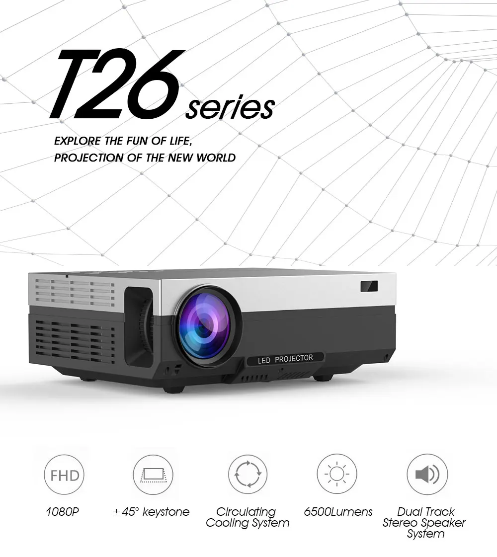 Проектор ALSTON T26 серии Full HD 1080P 6500 люмен 4K домашний кинотеатр HDMI VGA USB ТВ T26L T26K