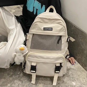 

Large Capacity Tuck Net Waterproof Nylon Women Backpack Unisex Insert Buckle Leisure Travel Bag Schoolbag For Senior Students