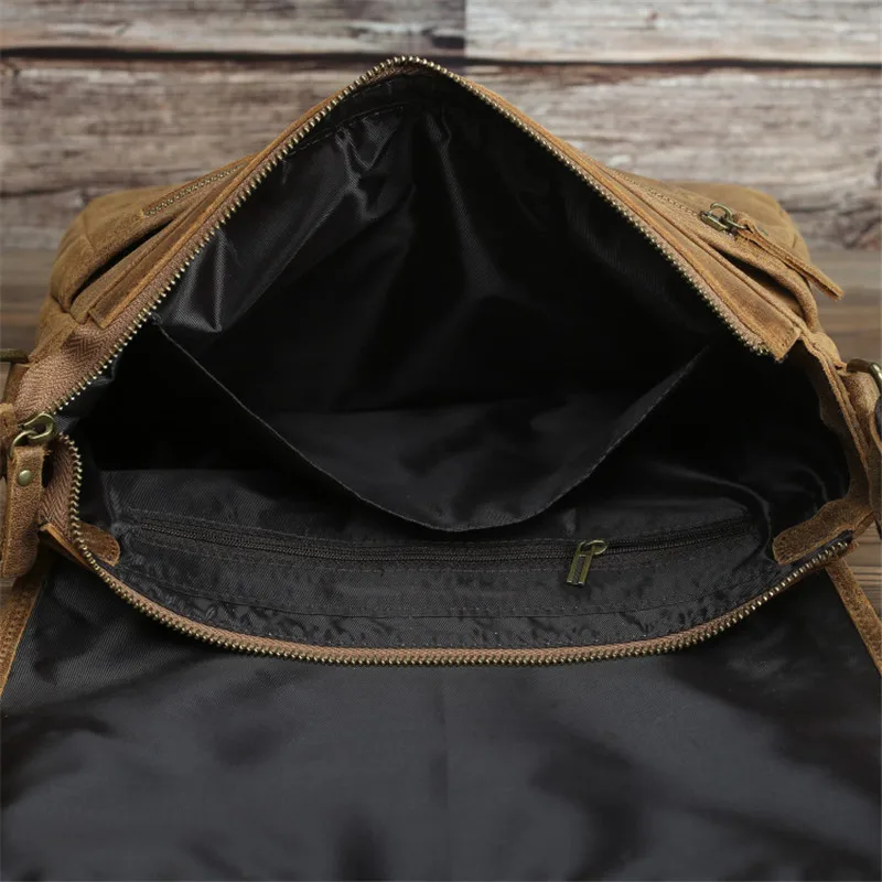 Nesitu New High Quality Brown Casual Vintage Thick Genuine Leather Cross Body Men Messenger Bags Male Shoulder Bag M028