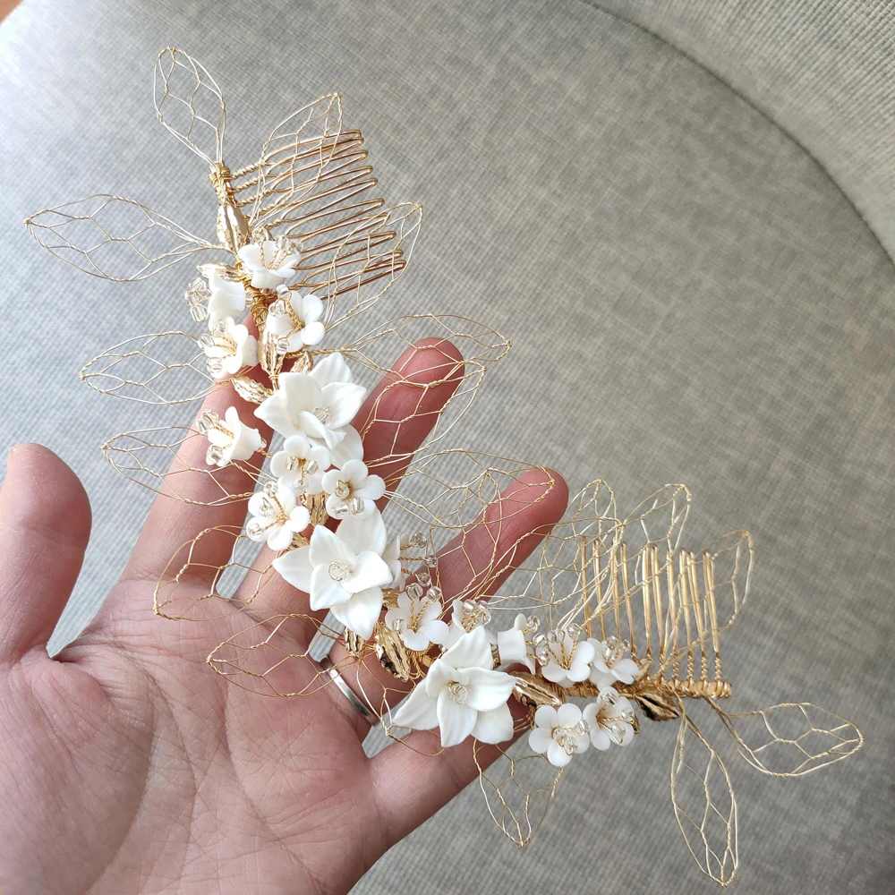 hair comb Нежный фарфор цветок свадебный гребень для волос античный серебряный свадебный головной убор Роскошные вечерние выпускные украшения для волос для невест - Окраска металла: hair comb
