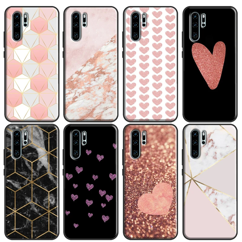 Gold Rose Glitter Pink Love Soft Cover For Huawei P30 Lite P40 P20 Pro Mate 20 10 P Smart 2021 2019 Phone Case | Мобильные телефоны