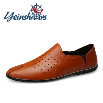 

Men Casual Shoes Leather Breathable Shoes Classic Hollow Out Loafers Men Fashion Flat Slip on Shoes Simple Light Fashion For Men