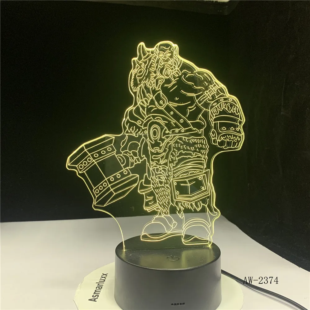 3D иллюзия WOW World of Warcraft Orgrim племенные знаки 7 цветов Настольный ночсветильник