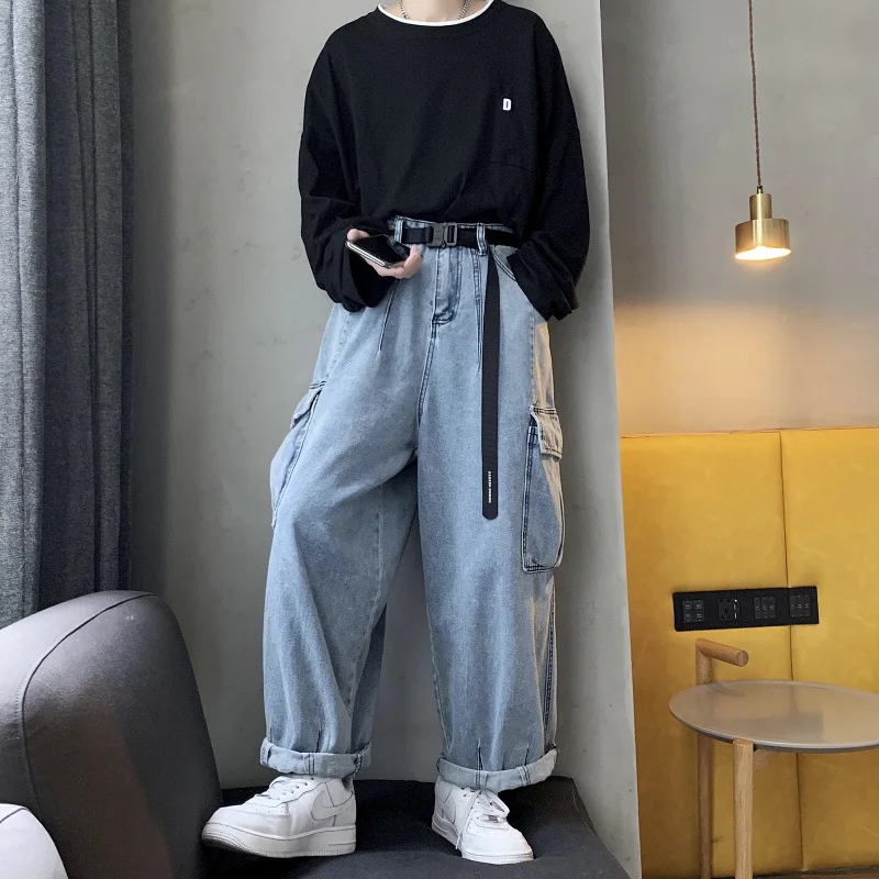 Men Black Baggy Jeans Big Pockets 2020 Kpop Hip Hop Harem Pants High Waisted  Vintage Oversized Denim Pants - Jeans - AliExpress