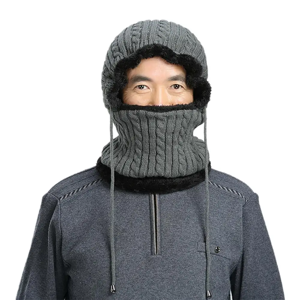 

Knitted Balaclava Autumn Winter Drawstring Fluffy Face Mouth Mask Scarf Hat For Women Men New