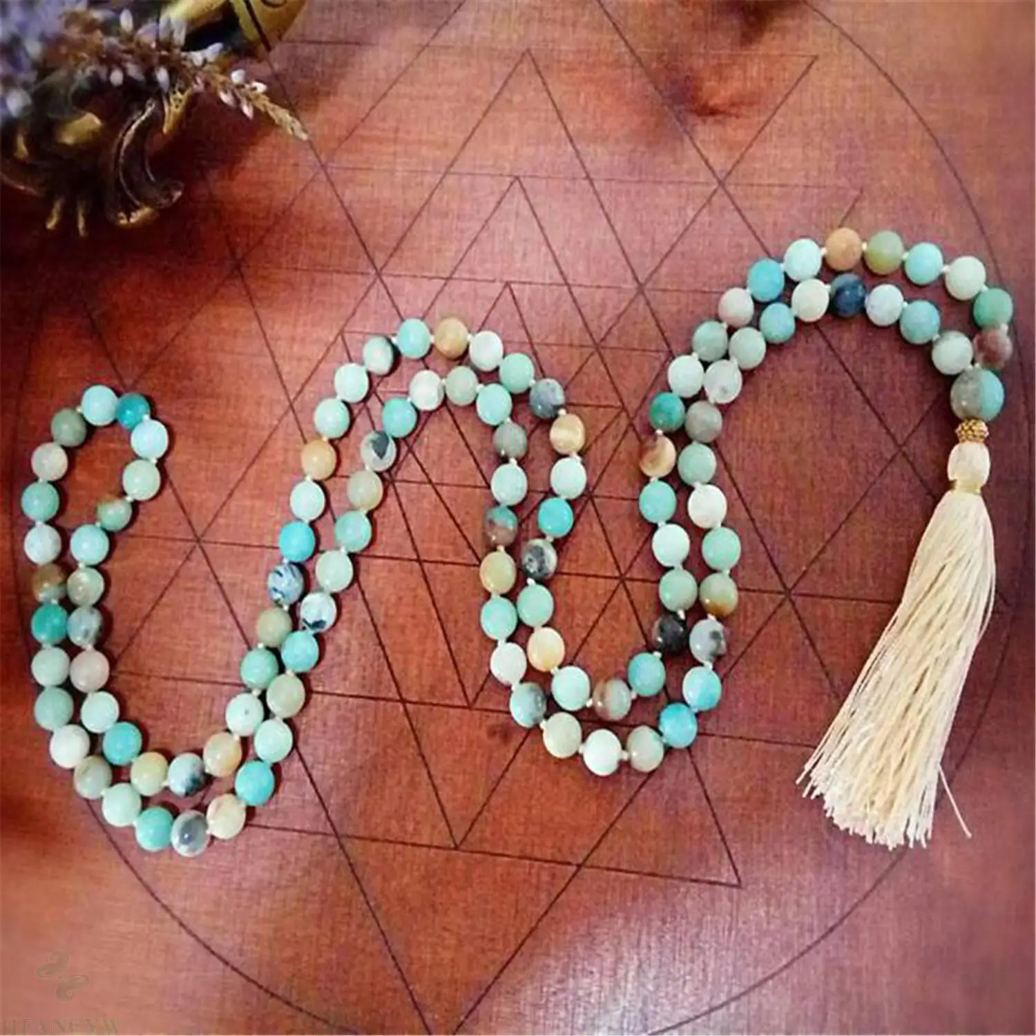 

6mm Amazonite 108 Beads Handmade Tassel Necklace Healing Mala Meditation Spirituality Ruyi Bless Lucky Buddhism