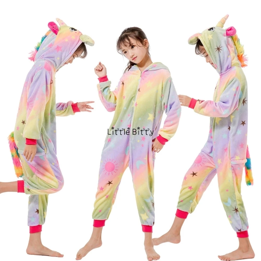 Пижамы для малышей; зимние пижамы; Детские пижамы с единорогом; Одежда для девочек с животными; Pizama - Цвет: LA35