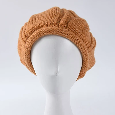 dark orange hat Теплый Французский женский вязаный берет кавайная шапка женские шерстяные Зимние береты шапки s для женщин берет шапка в британском стиле - Цвет: dark orange hat