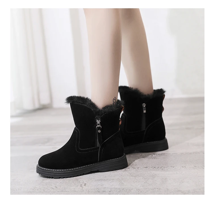 Winter New Women Suede Plush Lining Ankle Fur Snow Boots Flat With Black/Brown Zipp Emu Boots Fashion Cotton Shoes