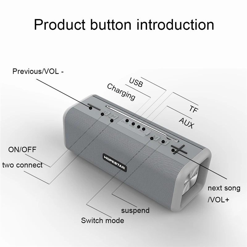 HOPESTAR T9 Мощный сабвуфер Портативный мини беспроводной Bluetooth динамик наружная Музыка MP3-плеер Поддержка AUX TF карта